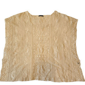 Size L/XL GABY & EDEN Cream Crochet Square Neck Sleeveless Pullover